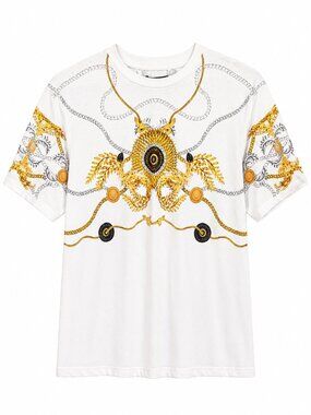 Zara Quiet Luxury Men White Gold Short Sleeve Button Down Casual Resort Shirt L
